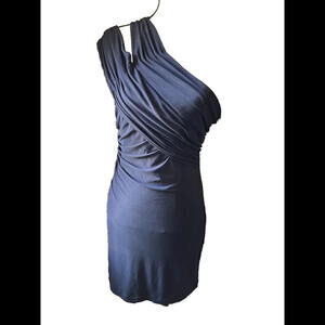 👗🔵Boston Proper Navy Blue Dress Asymmetrical Bodice Size Small